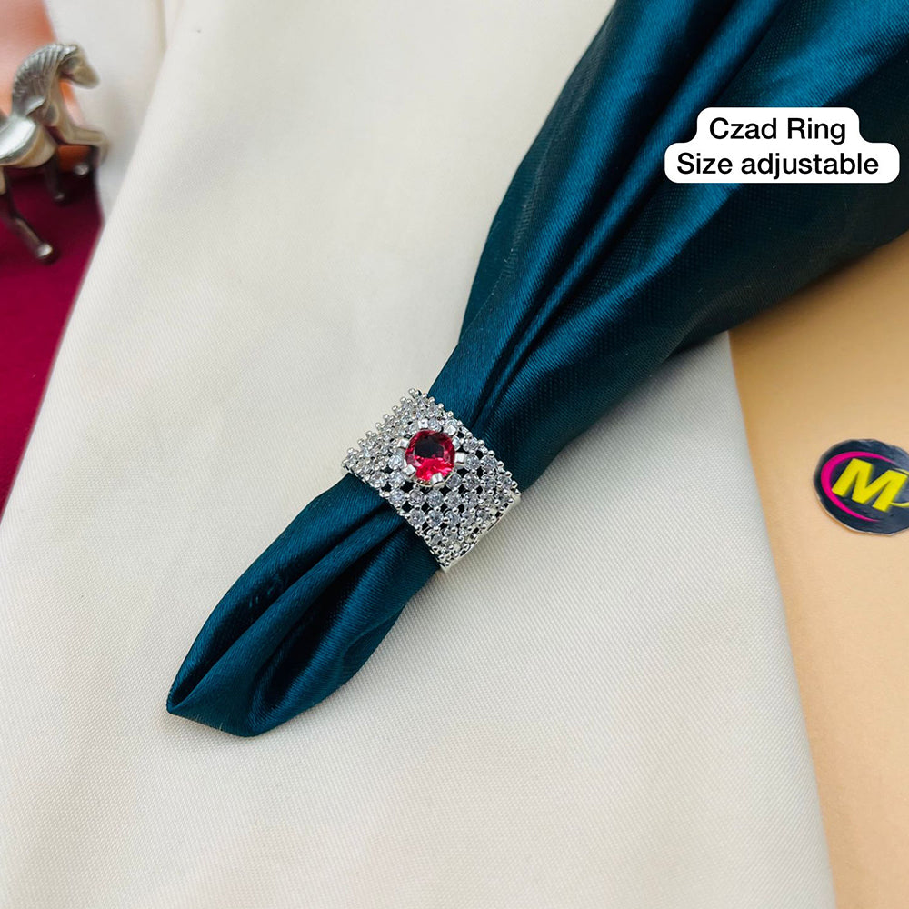 FS Collection Silver Plated AD Stone Adjustable Ring