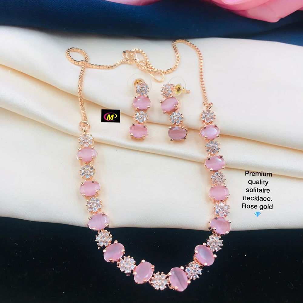 FS Collection Rose Gold Plated AD Stone Necklace Set
