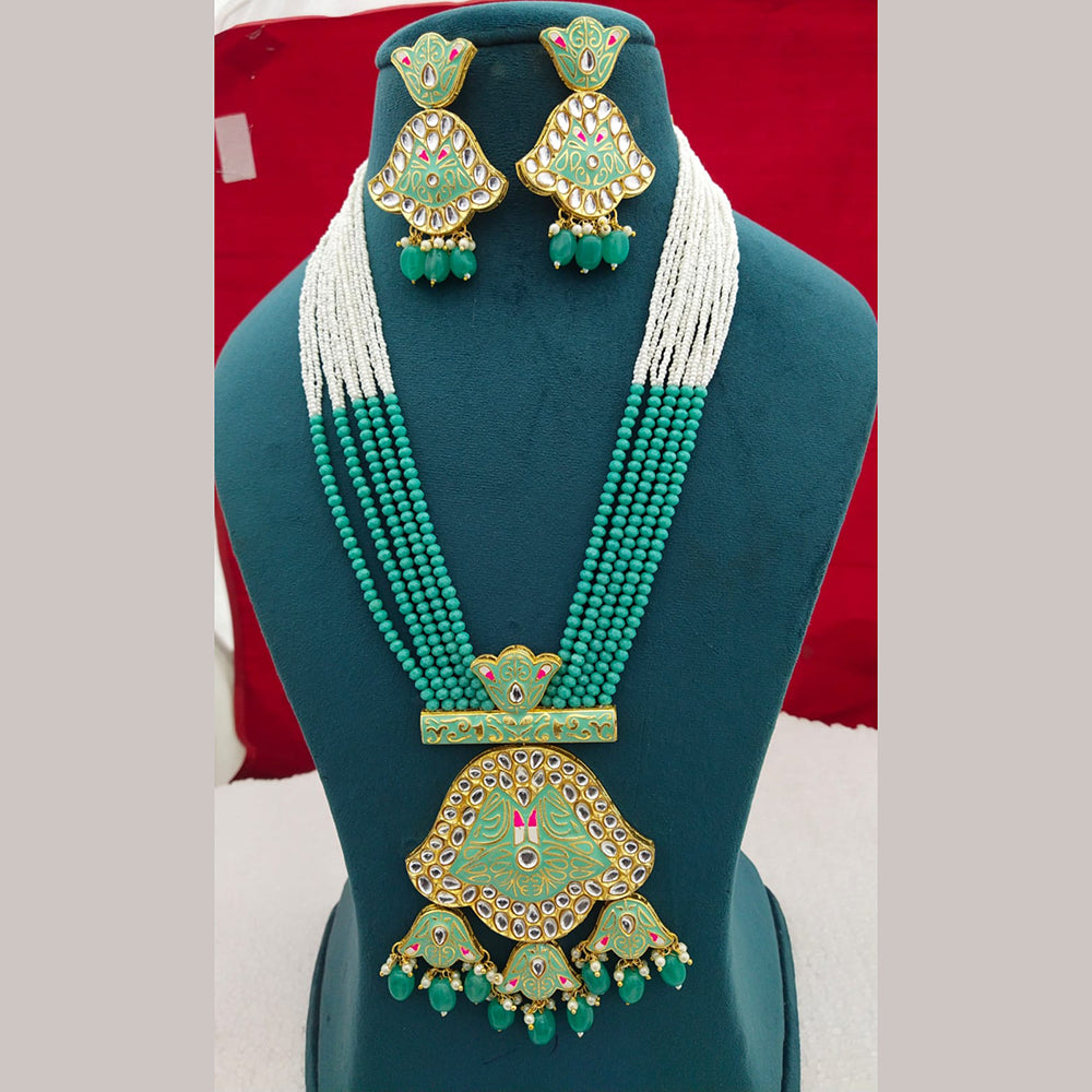 FS Collection Gold Plated Kundan Stone Long Necklace Set