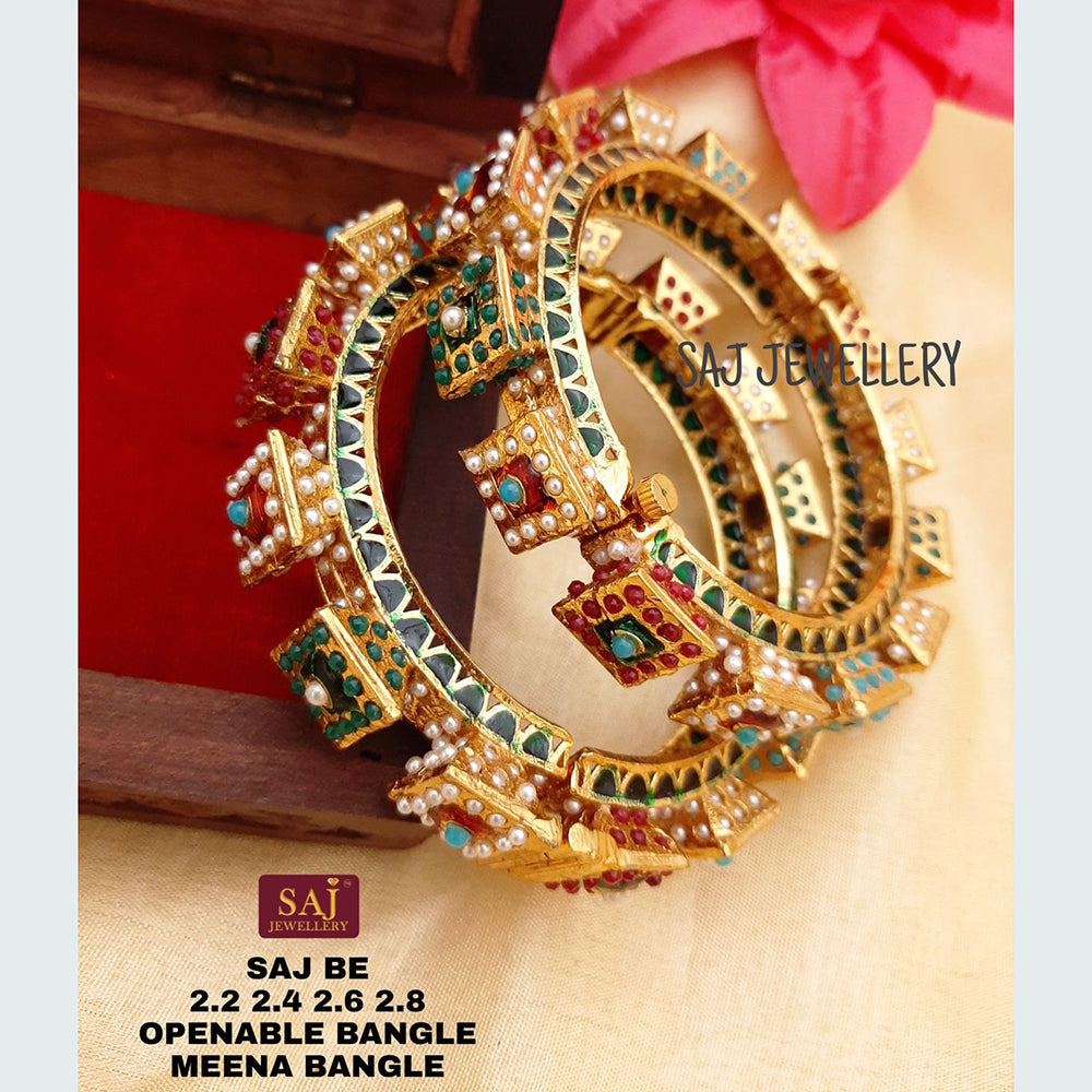 FS Collection Gold Plated Openable Meenakari Bangles Set