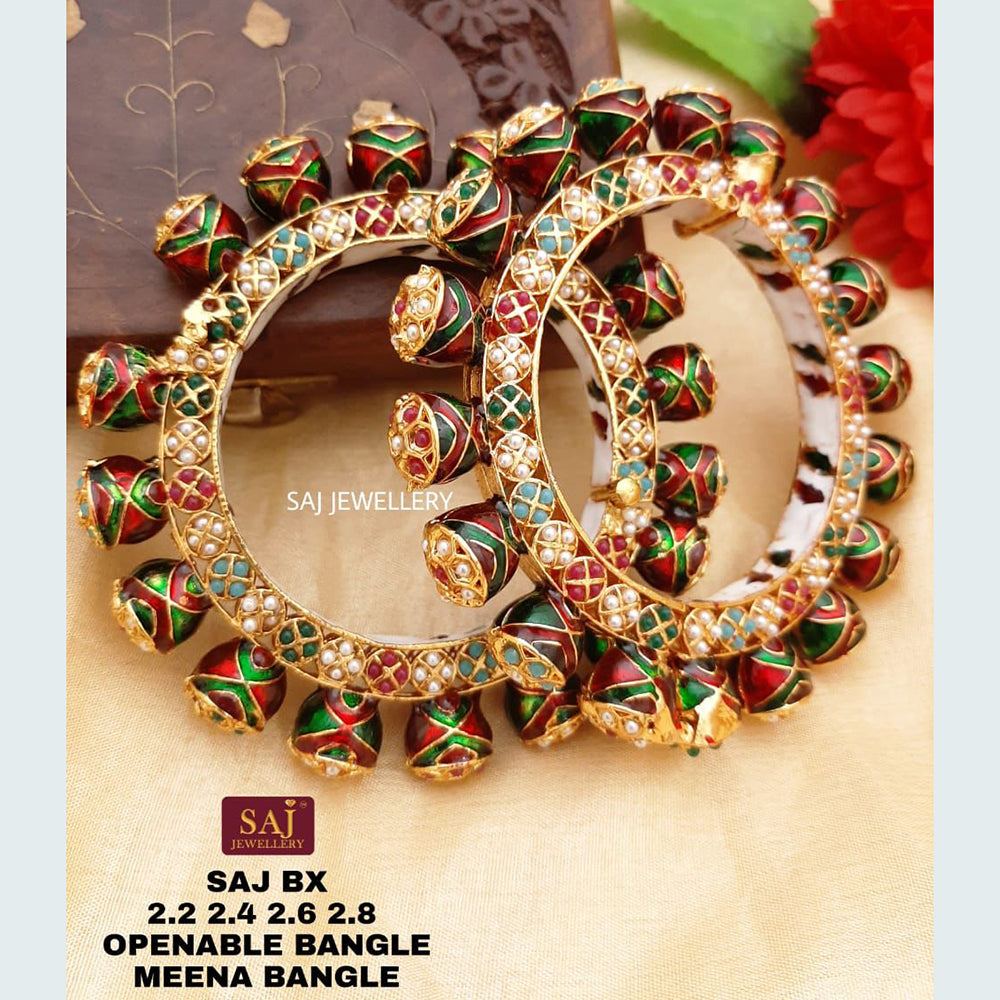 FS Collection Gold Plated Openable Meenakari Bangles Set