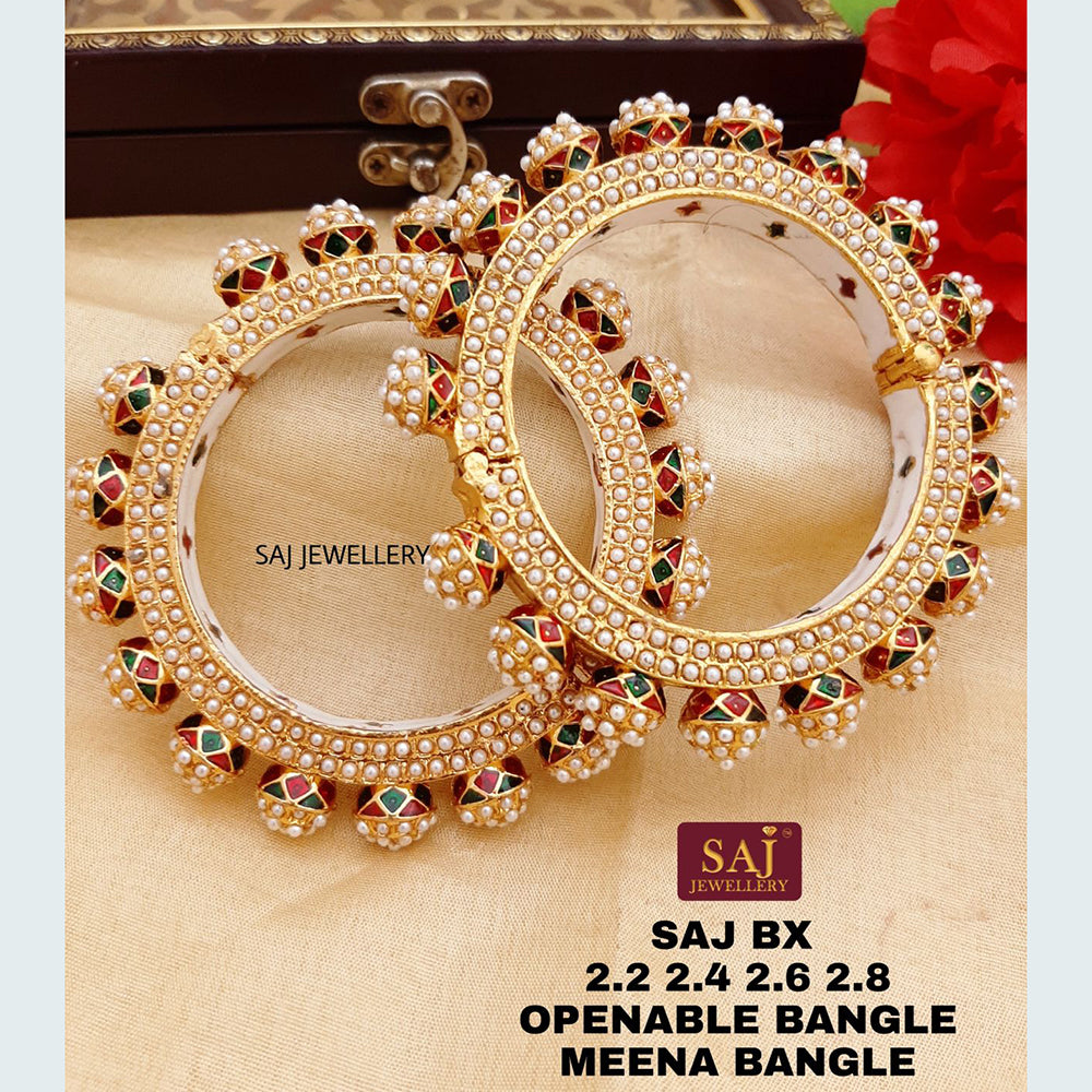 FS Collection Gold Plated Openable Meenakari Bangles Set
