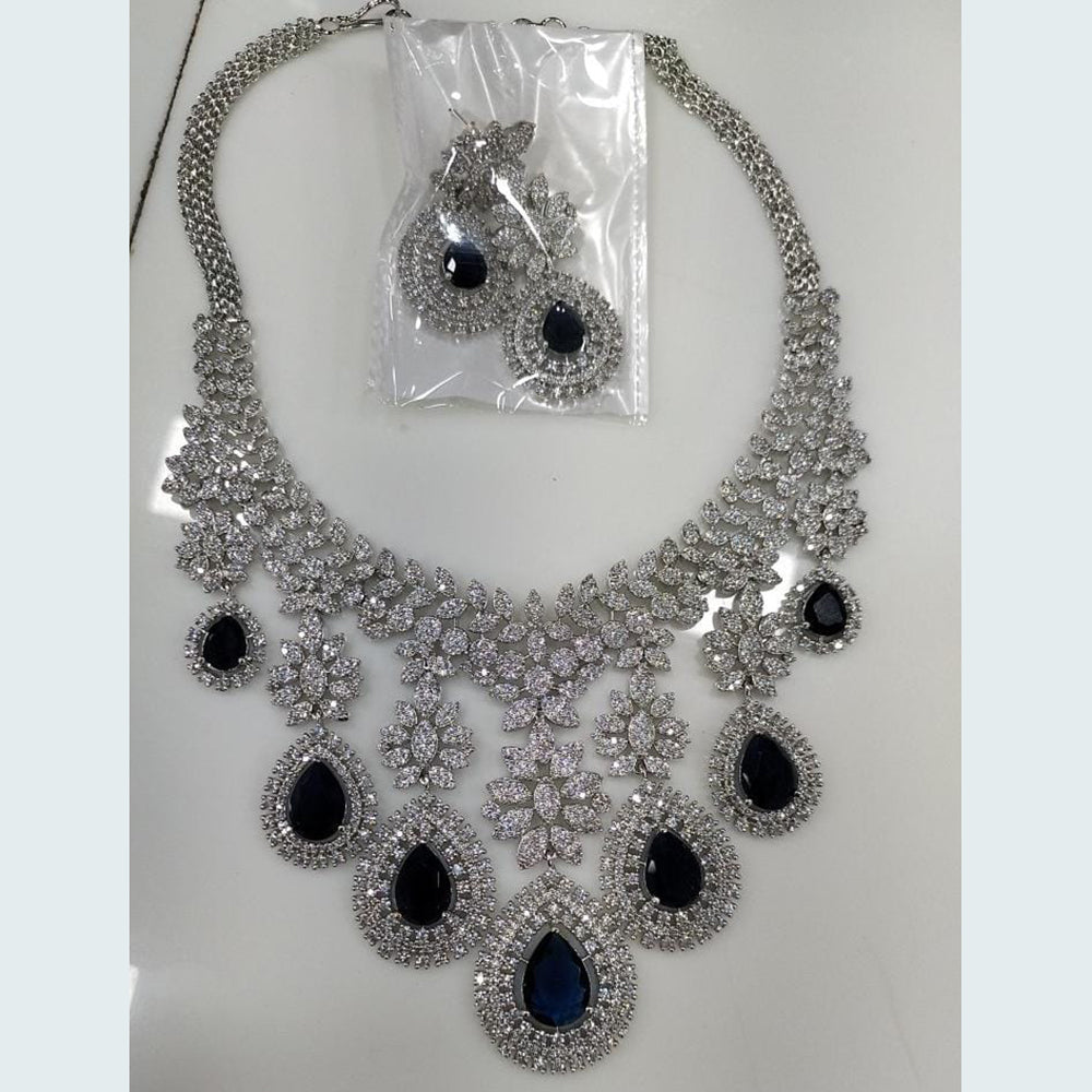 FS Collection Silver Plated AD Stone Necklace Set