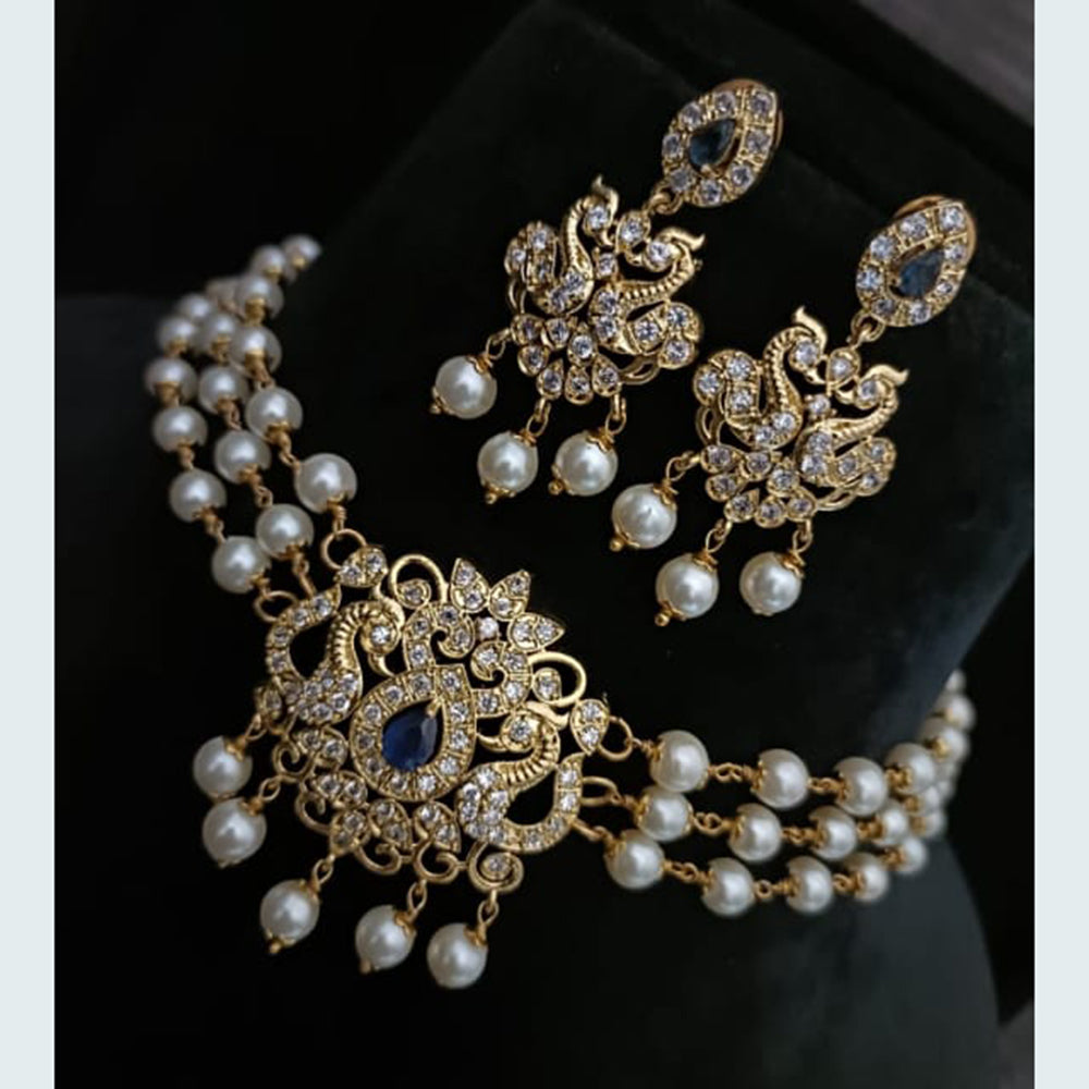 FS Collection Gold Plated AD Stone and Pearl Choker Necklace Set