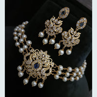 FS Collection Gold Plated AD Stone and Pearl Choker Necklace Set