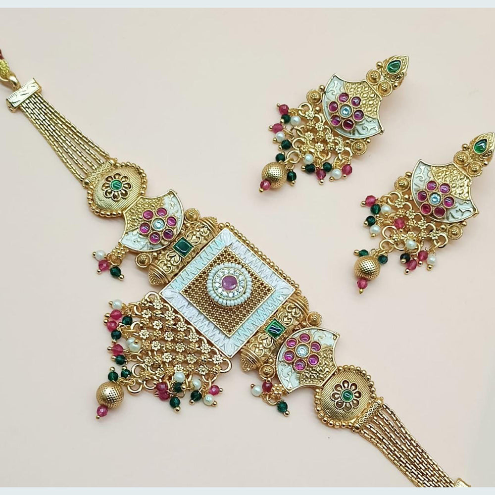 FS Collection Gold Plated Choker Necklace Set