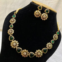 FS Collection Gold Plated Kundan and AD Stone Necklace Set