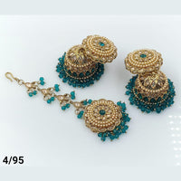 FS Collection Gold Plated Maangtika and Jhumki Earrings