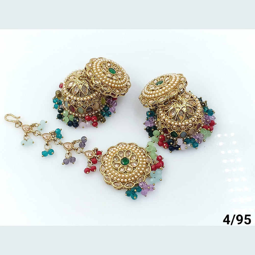 FS Collection Gold Plated Maangtika and Jhumki Earrings
