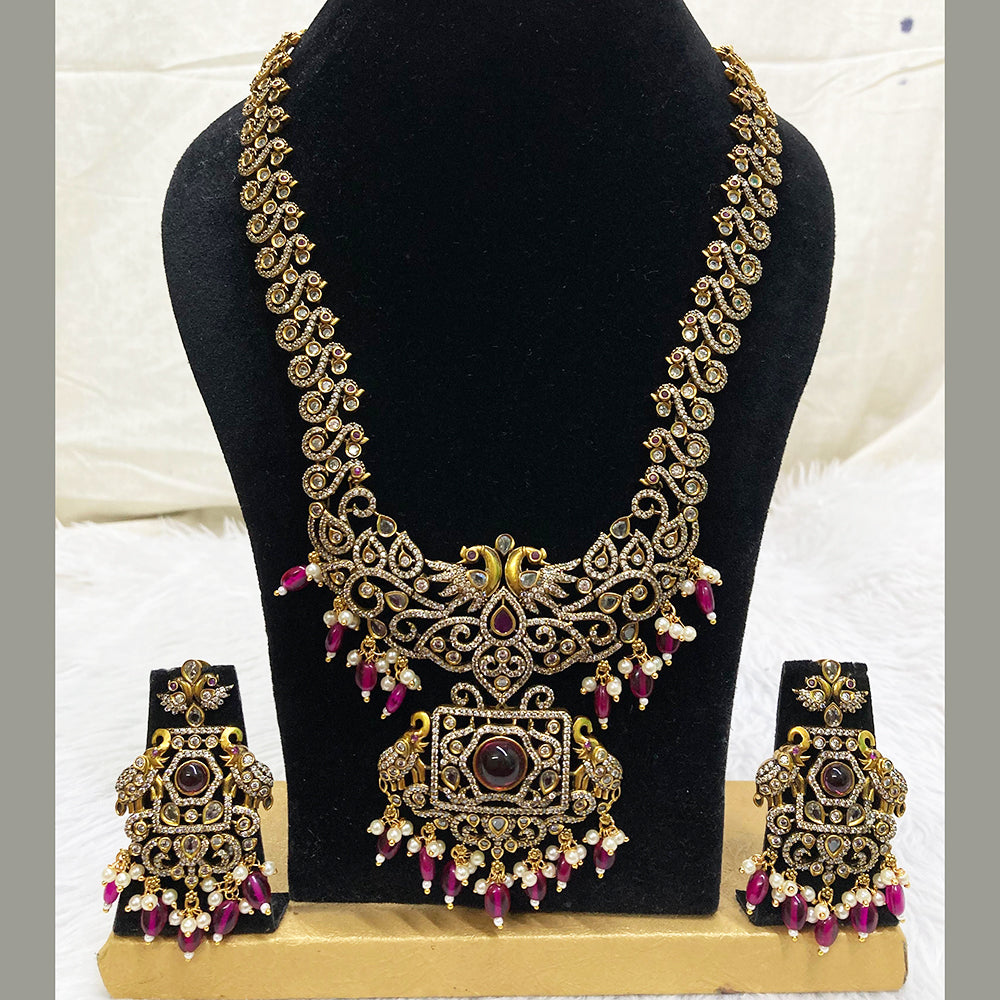 FS Collection Gold Plated AD Stone Long Necklace Set