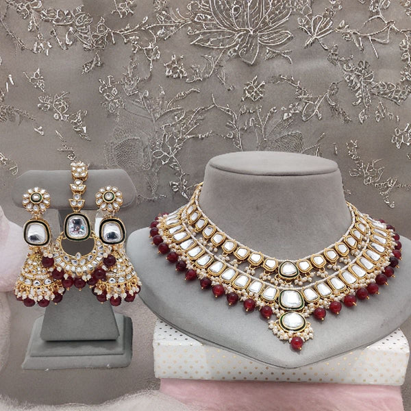 FS Collection Gold Plated Kundan Stone Necklace Set