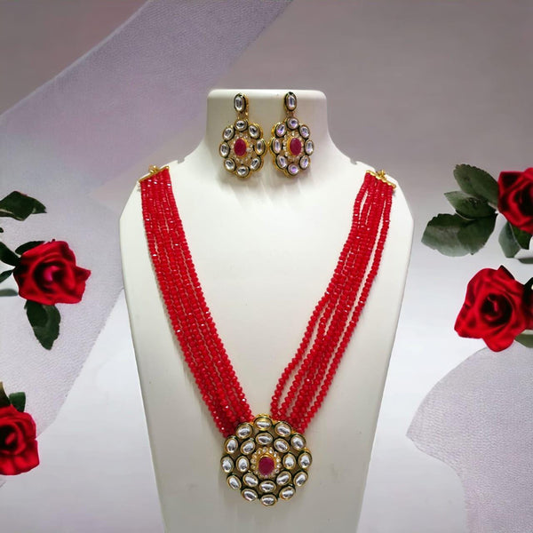 FS Collection Gold Plated Kundan Stone Long Necklace Set