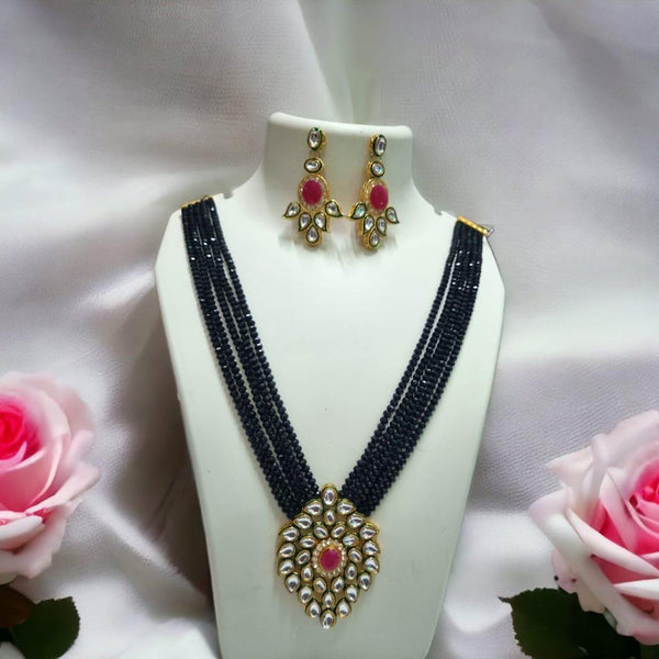 FS Collection Gold Plated Kundan Stone Long Necklace Set