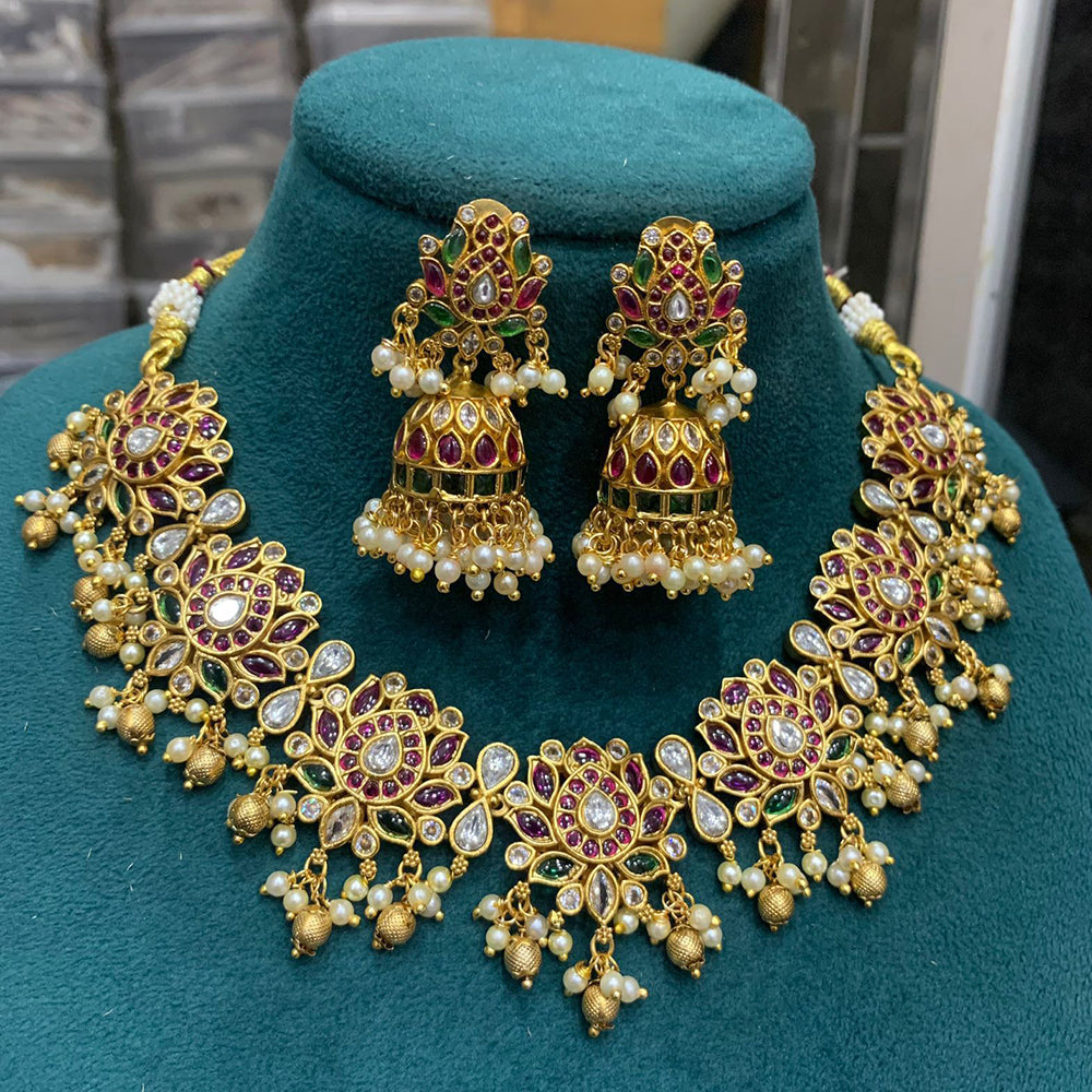 FS Collection Gold Plated Pota Stone Necklace Set