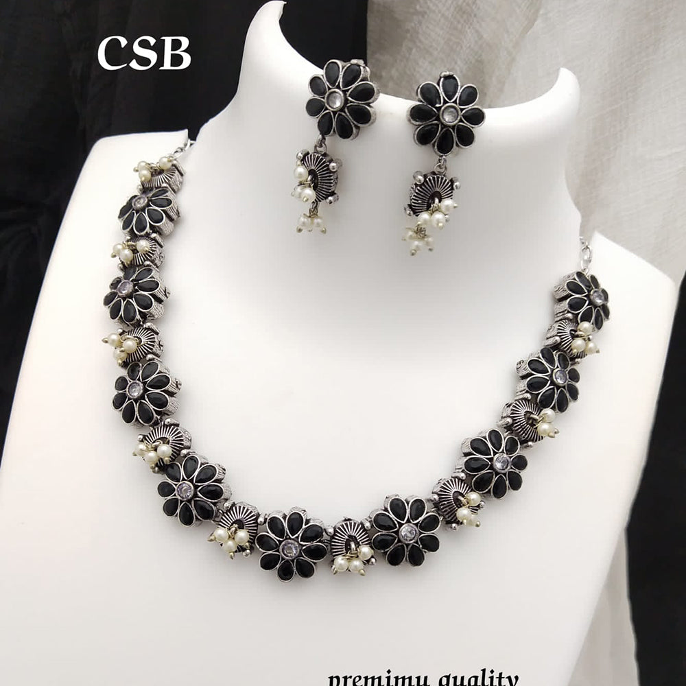 FS Collection Silver Plated Pota Stone Necklace Set