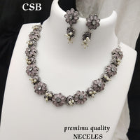 FS Collection Silver Plated Pota Stone Necklace Set