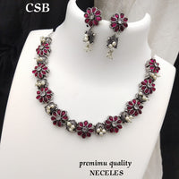 FS Collection Silver Plated Pota Stone Necklace Set