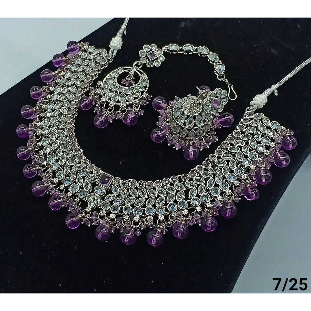 FS Collection Silver Plated Crystal Stone Necklace Set