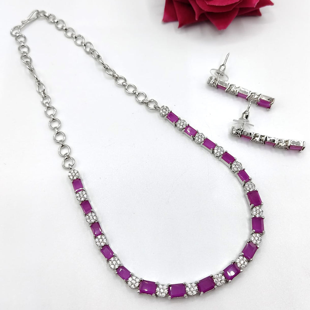 FS Collection Silver Plated Crystal Stone Necklace Set