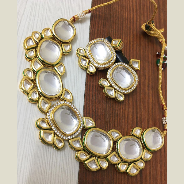 FS Collection Gold Plated Kundan Stone Necklace Set