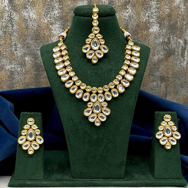FS Collection Gold Plated Kundan Stone Necklace Set
