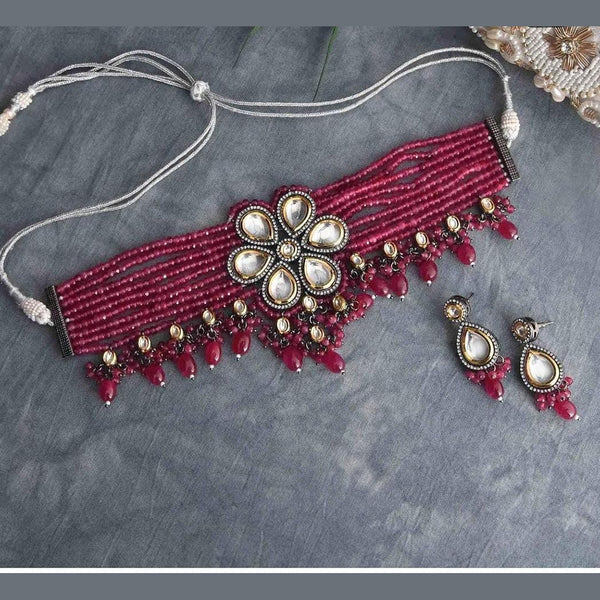 FS Collection Gold Plated Kundan Stone Necklace Set