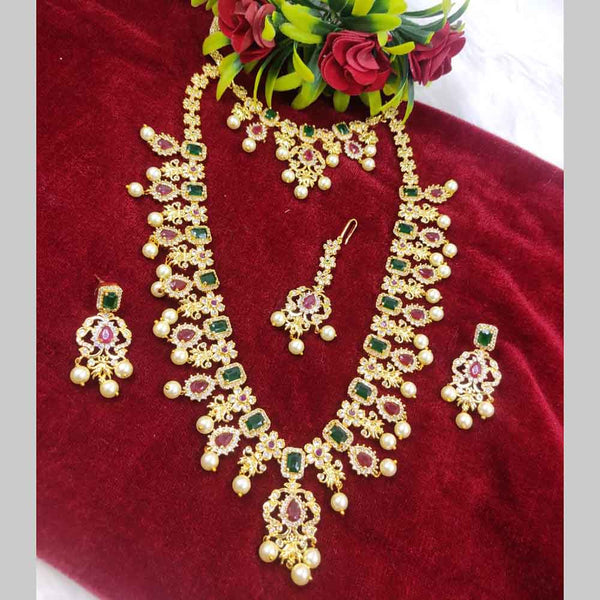 FS Collection Gold Plated AD Stone Double Necklace Set