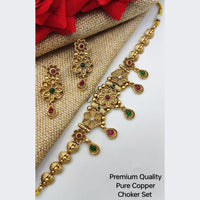 FS Collection Copper Gold Plated Pota Stone Choker Necklace Set