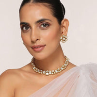 FS Collection Gold Plated Kundan Necklace Set