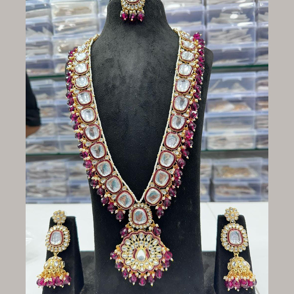 FS Collection Gold Plated Kundan Long Necklace Set