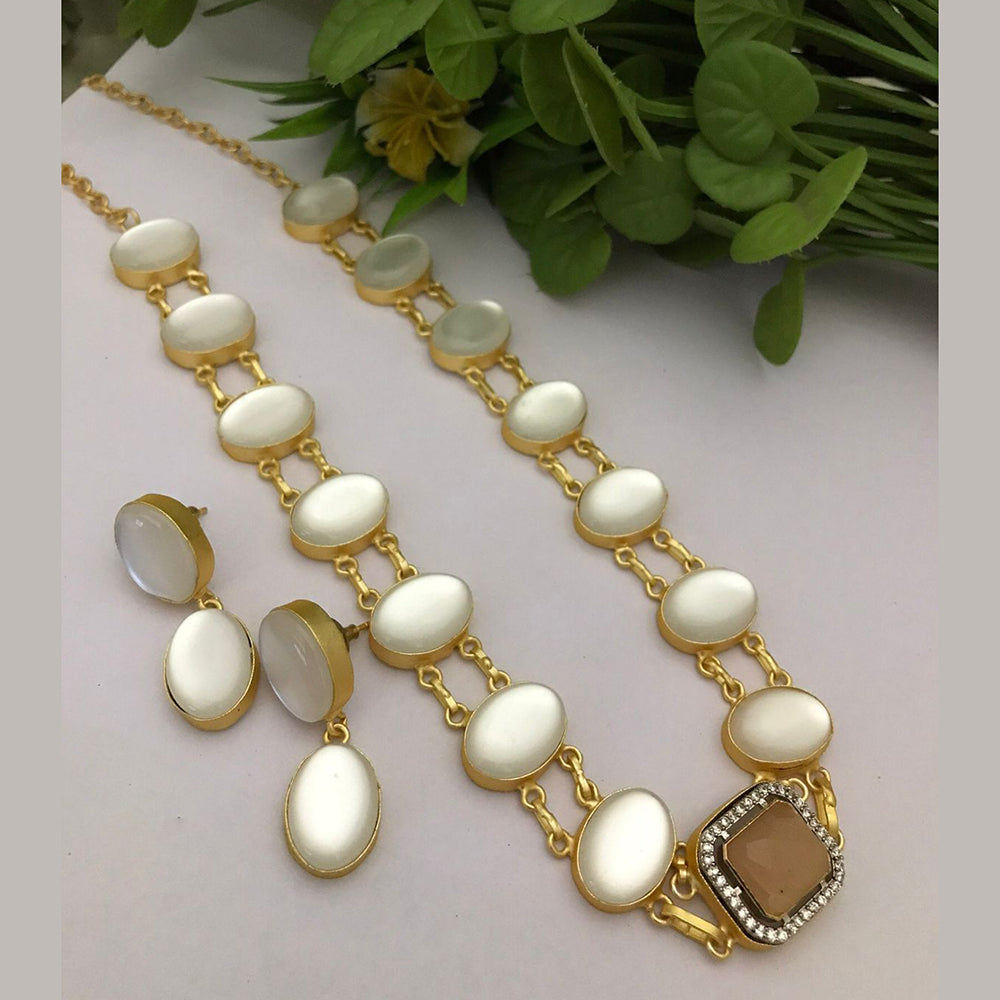 FS Collection Gold Plated Monalisa Stone Long Necklace Set