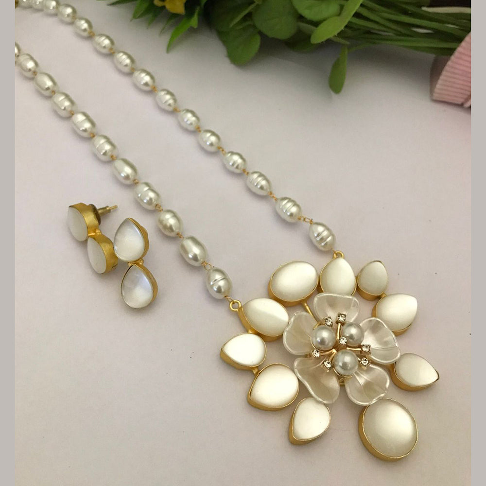 FS Collection Gold Plated Pearl Long Necklace Set