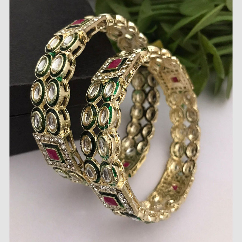 FS Collection Gold Plated Kundan Stone And Meenakari  Bangles Set