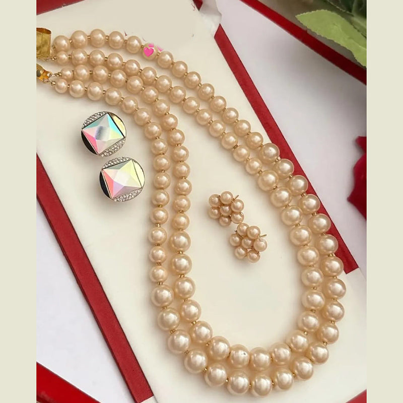 FS Collection Gold Plated Pearl Long Necklace Set