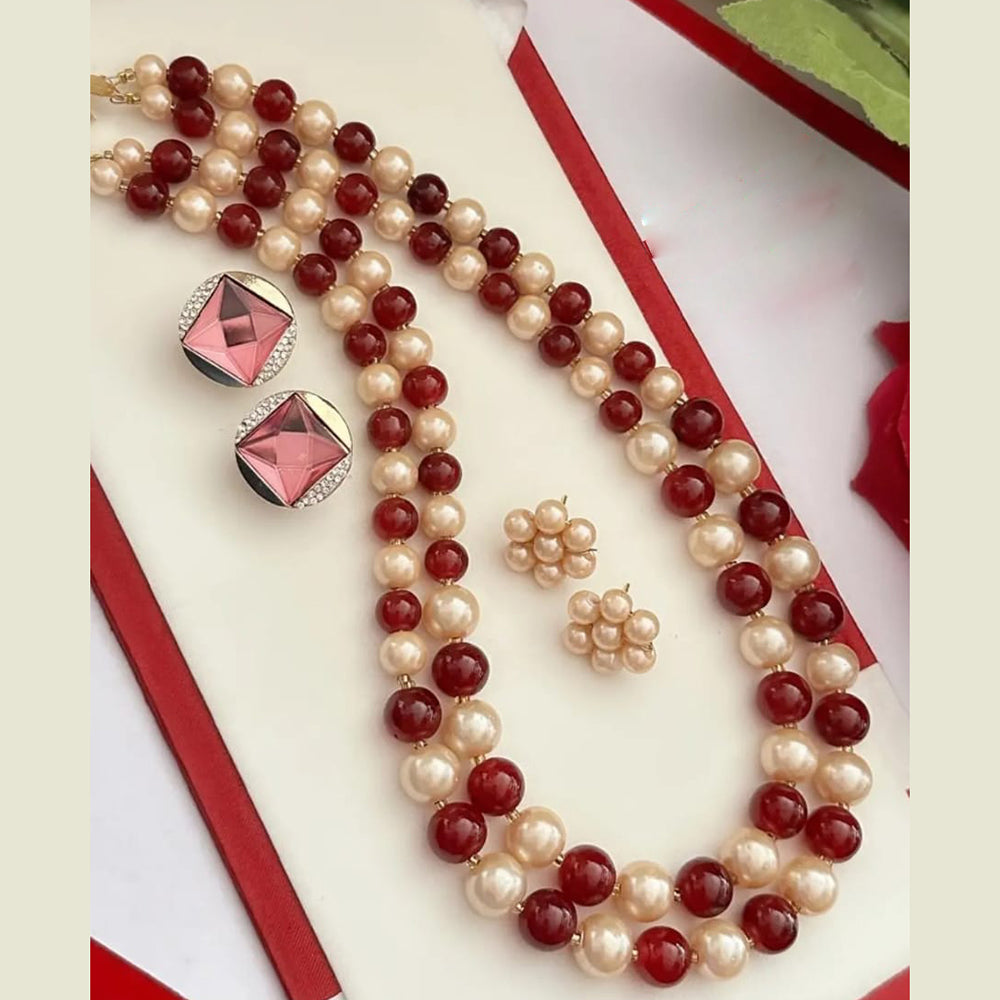 FS Collection Gold Plated Pearl Long Necklace Set