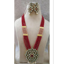 FS Collection Gold Plated Kundan And Pearl Long Necklace Set