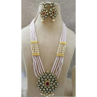 FS Collection Gold Plated Kundan And Pearl Long Necklace Set