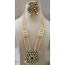 FS Collection Gold Plated Kundan And Pearl Long Necklace Set