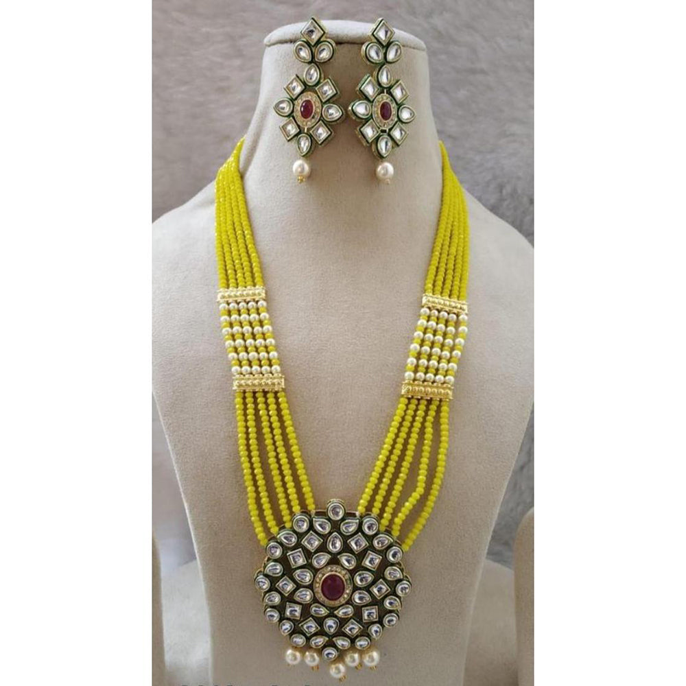 FS Collection Gold Plated Kundan And Pearl Long Necklace Set