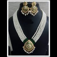 FS Collection Gold Plated Pota  And Pearl Long Necklace Set
