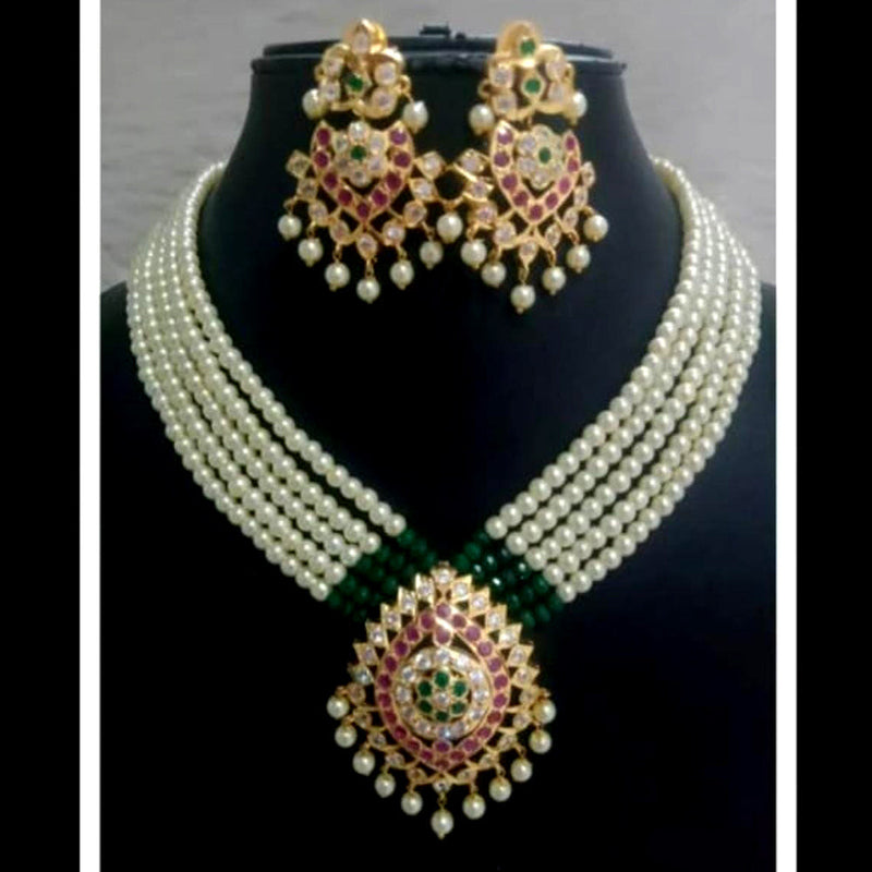 FS Collection Gold Plated Pota  And Pearl Long Necklace Set