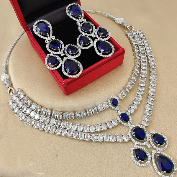 FS Collection Silver Plated AD Necklace Set