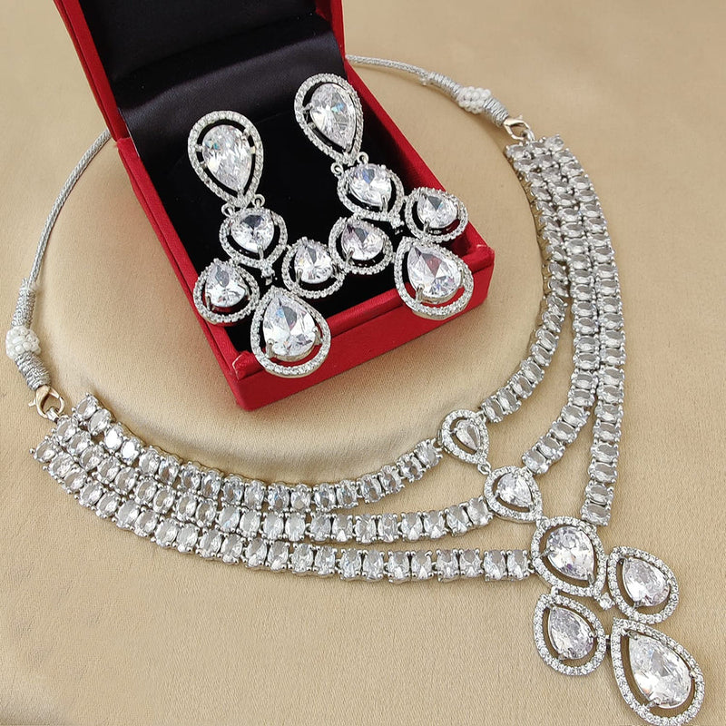 FS Collection Silver Plated AD Necklace Set