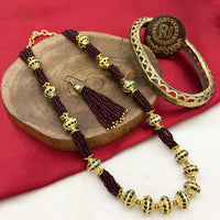 FS Collection Gold Plated Pearl Long Necklace Set