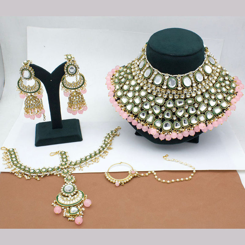FS Collection Gold Plated Kundan Semi Bridal Choker Necklace Set