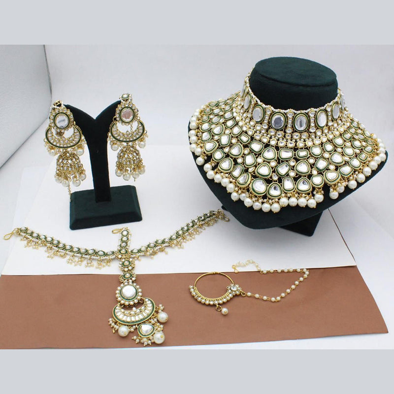 FS Collection Gold Plated Kundan Semi Bridal Choker Necklace Set