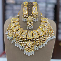 FS Collection Gold Plated Kundan Pearl And Beads Necklace Set
