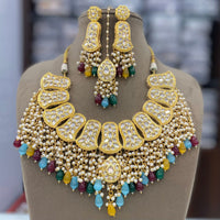 FS Collection Gold Plated Kundan Pearl And Beads Necklace Set