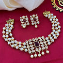 FS Collection Gold Plated Crystal Stone And Pearl Choker Necklace Set