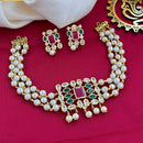 FS Collection Gold Plated Crystal Stone And Pearl Choker Necklace Set